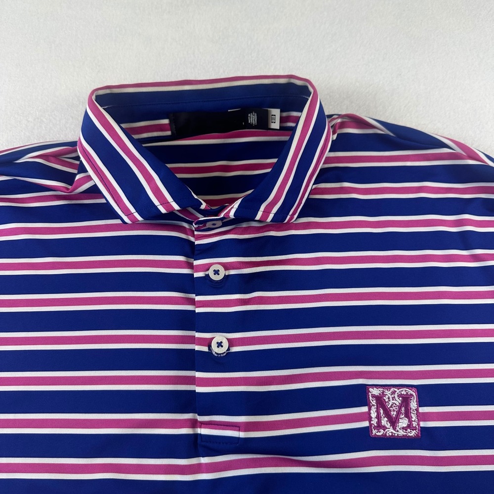 RLX Ralph Lauren Mens Large Blue Pink Striped Golf Polo Shirt embroidered M - Picture 2 of 9